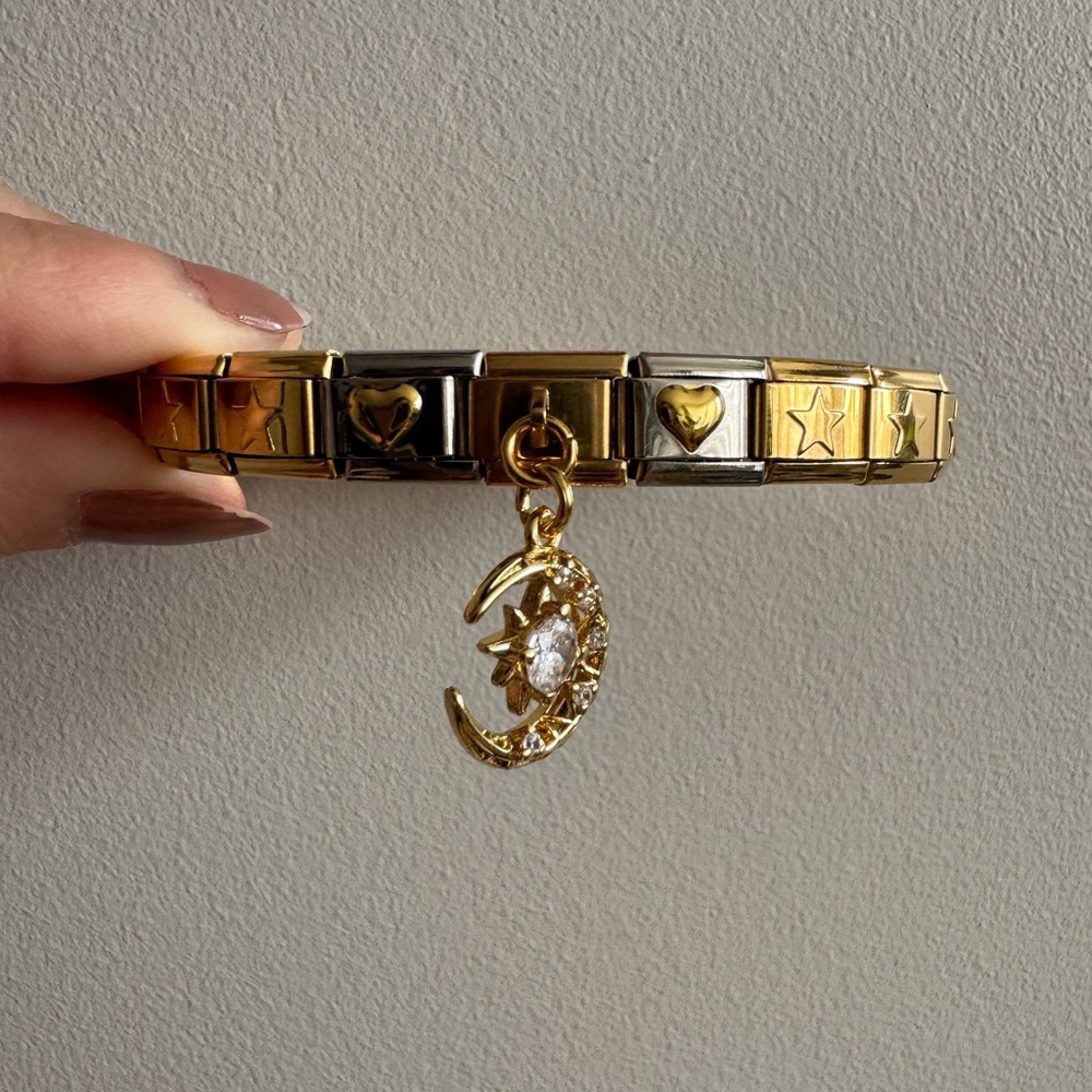 Celestial Moon Gold Tone Italian Charm Bracelet